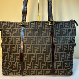 COA Fendi Zucca Tote Goldtone Hardware, Adjustable Sides, Leather Straps